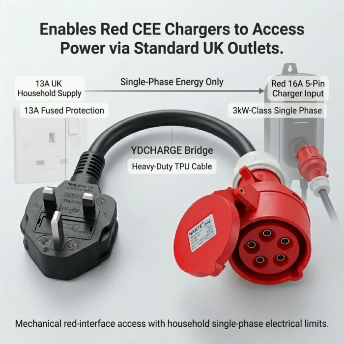 BS 1363 UK 3-Pin 13A Plug to Red 16A 5-Pin CEE Adapter | 3kW EV Charger ...
