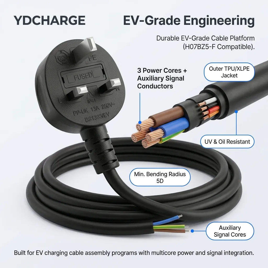 250 V 13 A BS 1363 Type G UK 3-Pin Plug Power Cord | Mode 2 IC-CPD Input Cable with Thermal Protection (Temperature Sensor) | for EV Charger Assemblies – Image 4