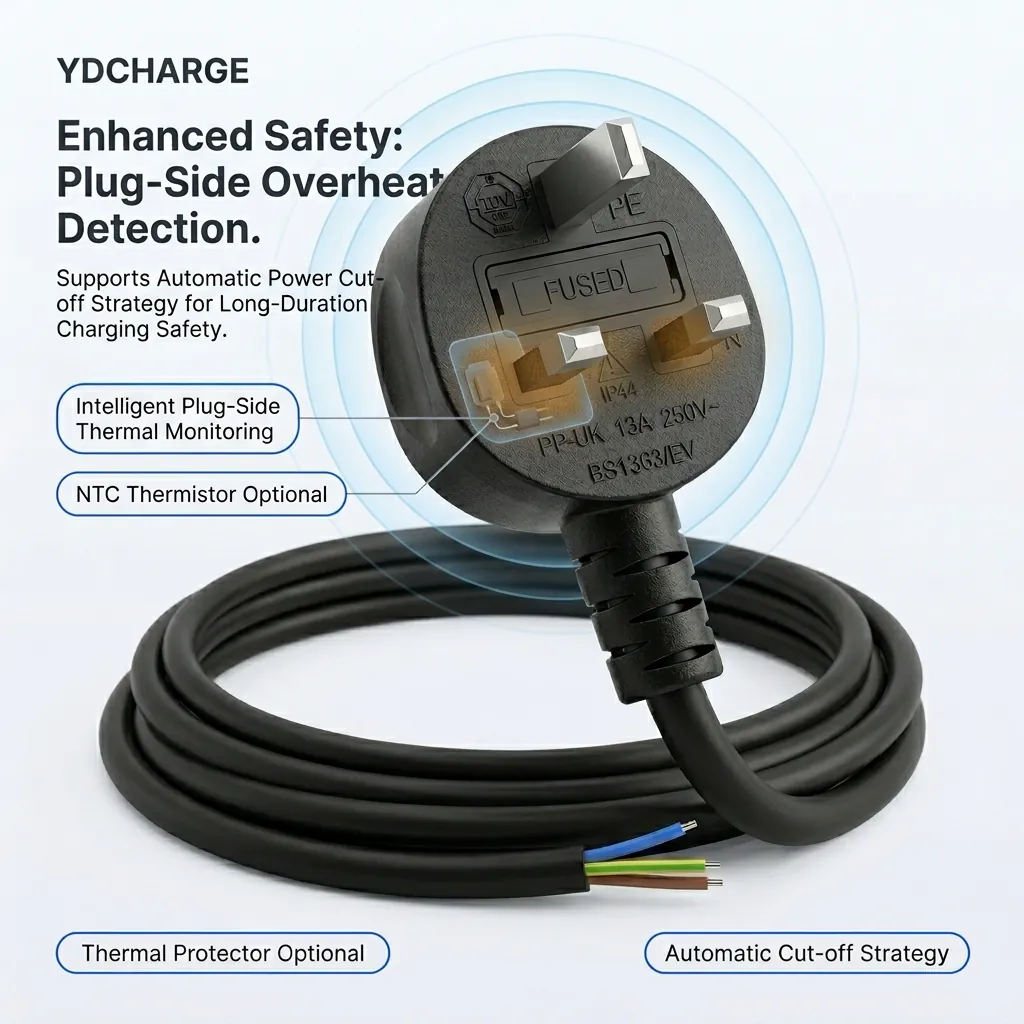 250 V 13 A BS 1363 Type G UK 3-Pin Plug Power Cord | Mode 2 IC-CPD Input Cable with Thermal Protection (Temperature Sensor) | for EV Charger Assemblies – Image 6