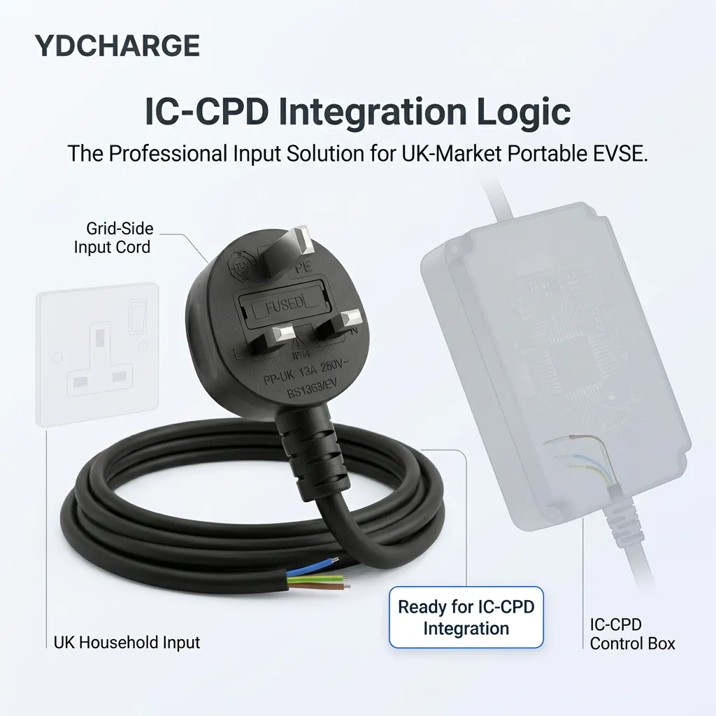 250 V 13 A BS 1363 Type G UK 3-Pin Plug Power Cord | Mode 2 IC-CPD Input Cable with Thermal Protection (Temperature Sensor) | for EV Charger Assemblies – Image 3
